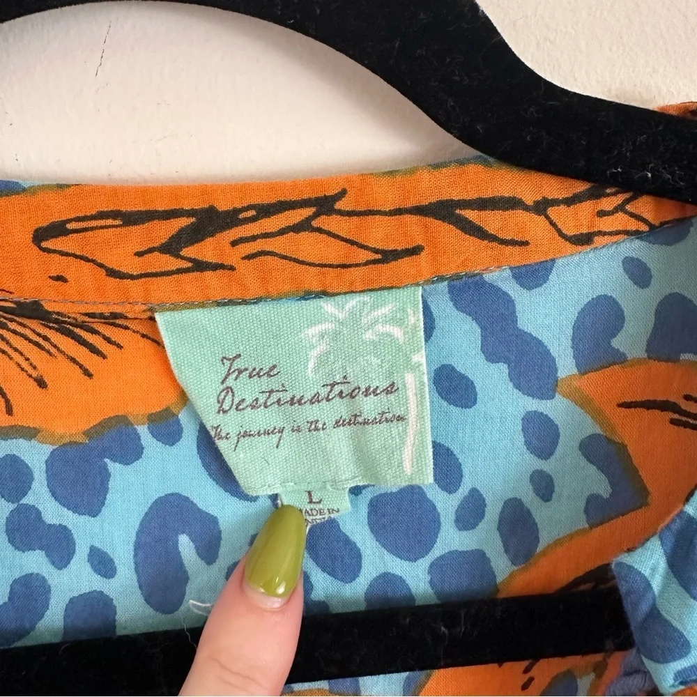 True Destinations Cheetah Palm Tree Print Bohemian Mini Dress Size Large - Picture 3 of 7